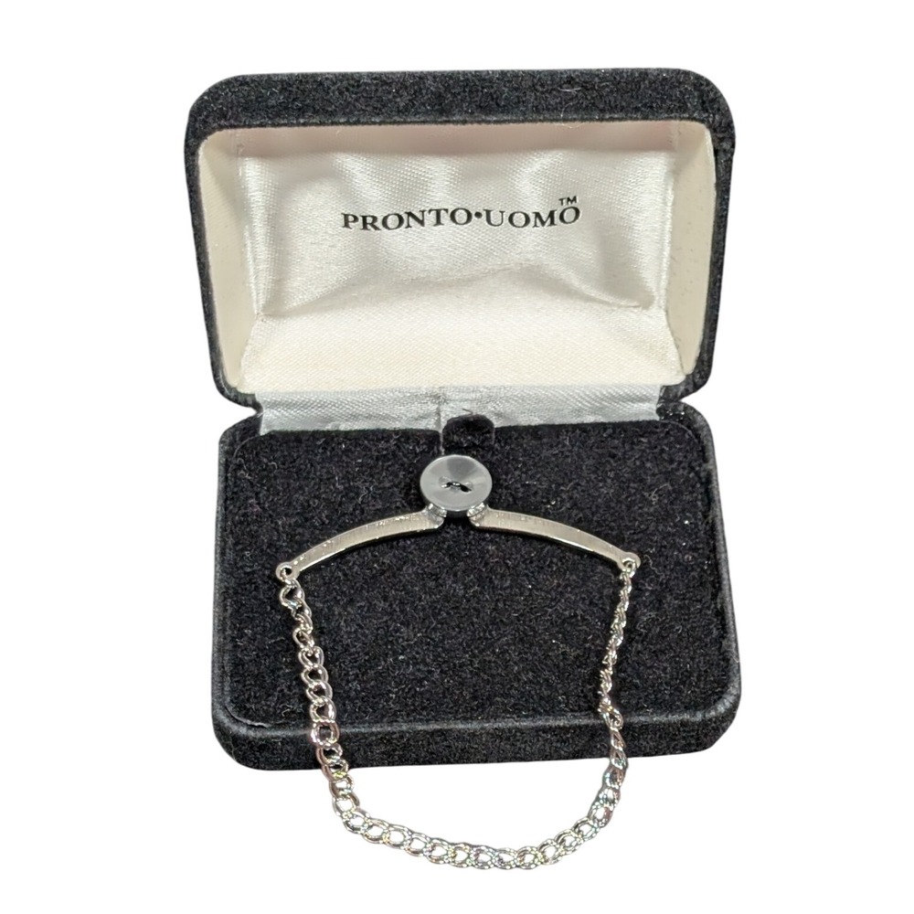 Pronto Uomo Silver Tone Chain Necktie Bar Men Formal Luxury Wedding